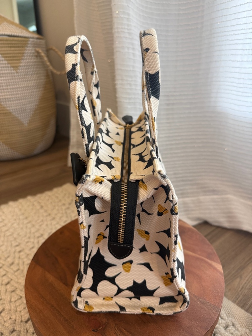 Coach Floral Cargo ToteBlack Floral Canvas Tote 26 with Gold Accents - Picture 12 of 16